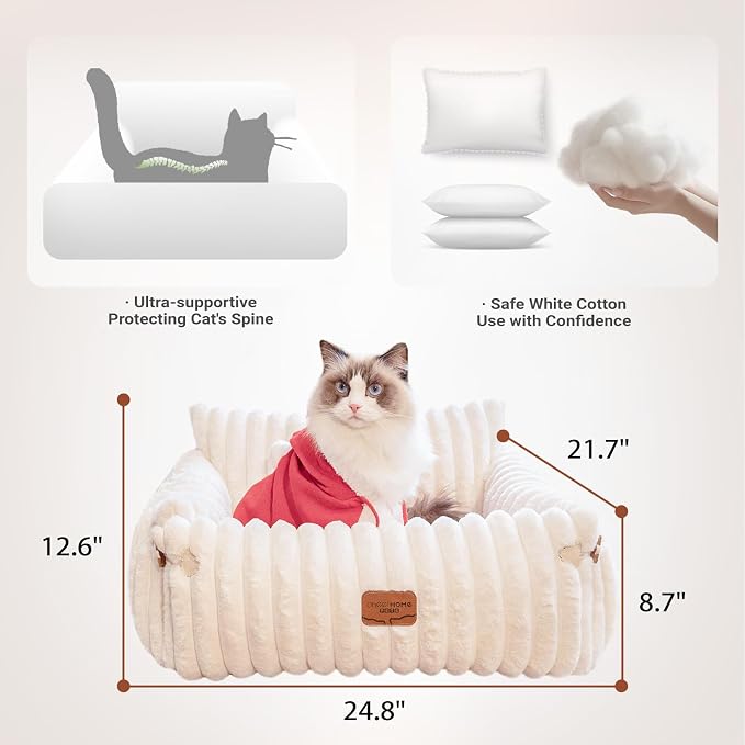 CHEERPALS Cat Couch Bed for Indoor Cats Fluffy Cat Sofa Recliner - Image 4