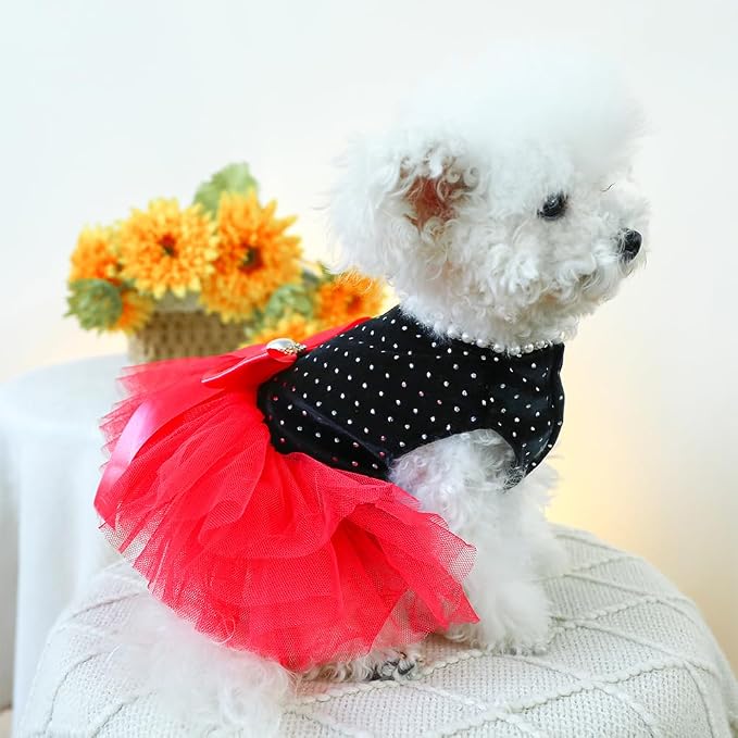 Black Polka Dot Dog Dress with D-Ring, Puppy Wedding Attire - Image 2
