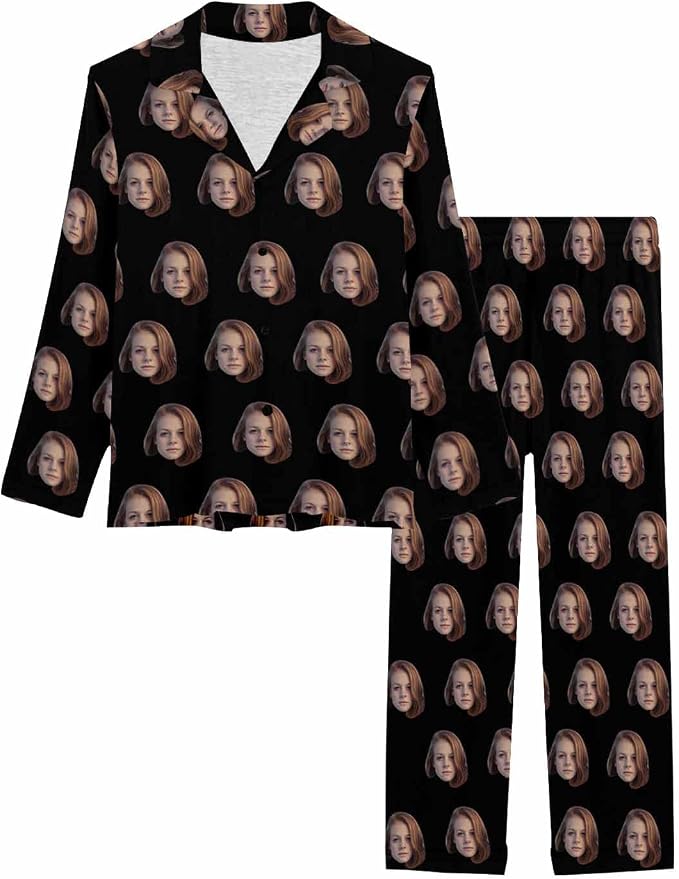 MyPupSocks Custom Face Pajamas for Women Set, Personalized Photo Long Sleepwear - Image 3