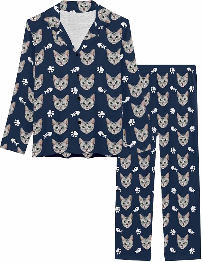 MyPupSocks Custom Face Pajamas for Women Set, Personalized Photo Long Sleepwear - Image 3