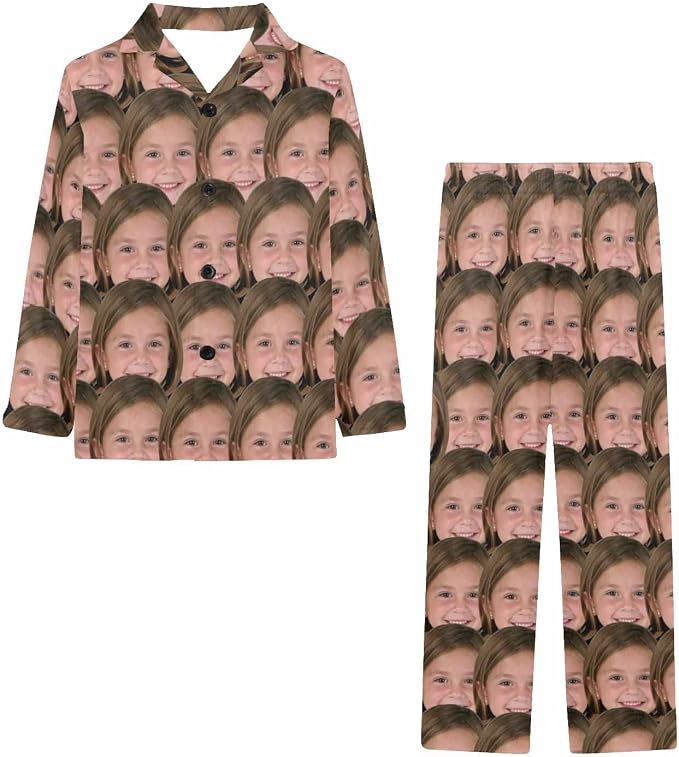 Artsadd Girls Pajamas Set Custom Face Pet Photo Long Sleeve Sleepwear - Image 3