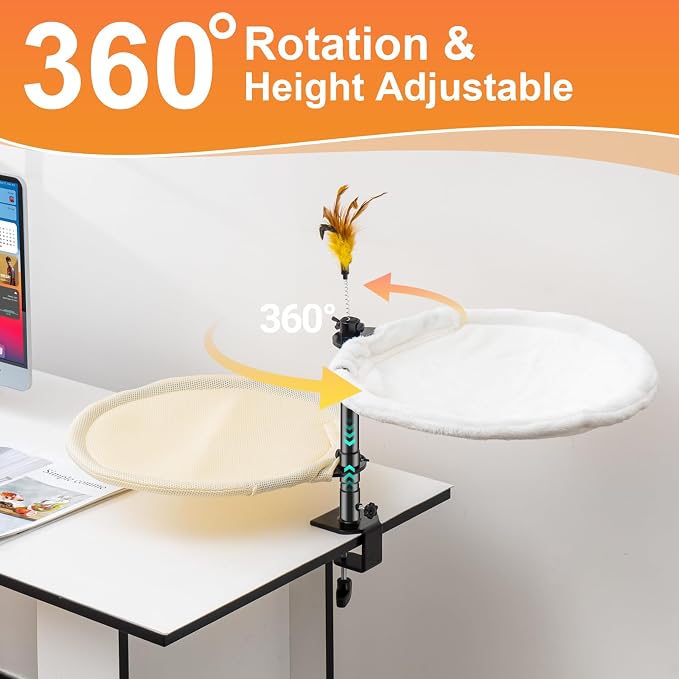 Uross Cat Desk Bed- Double Layers Adjustable Height 360 Rotation Cat Desk Perch - Image 3