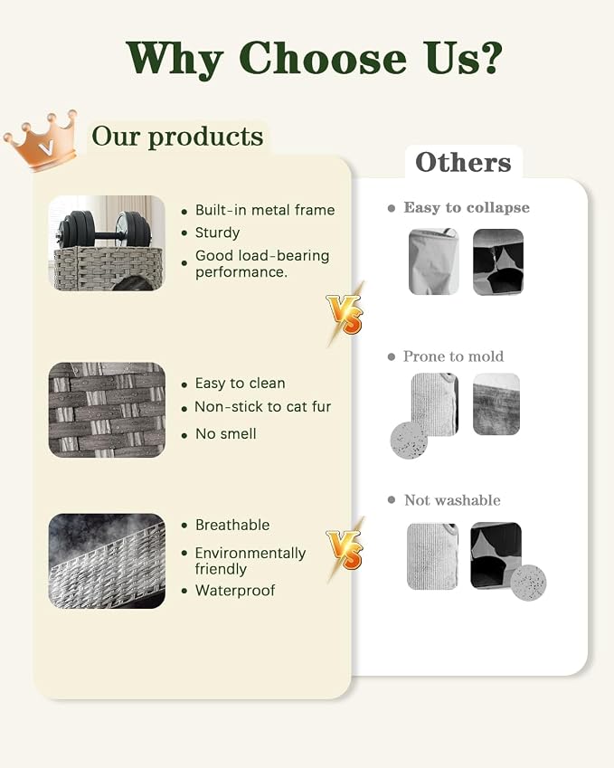Cat House for Indoor Cat, Small Cat Houses Handwoven PE Rattan Kitten Cave - Image 4
