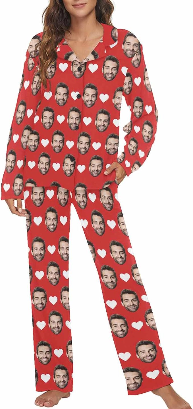 MyPupSocks Custom Face Pajamas for Women Set, Personalized Photo Long Sleepwear by MyPupSocks