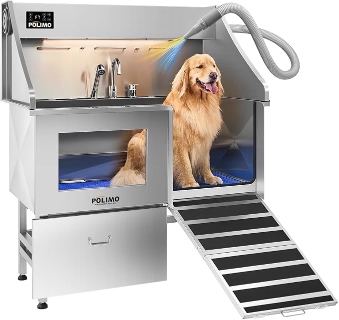 Dog Washing Station with Pet Dryer, 304 Stainless Steel Pet Wash Sink by BathTimeMadeEasy