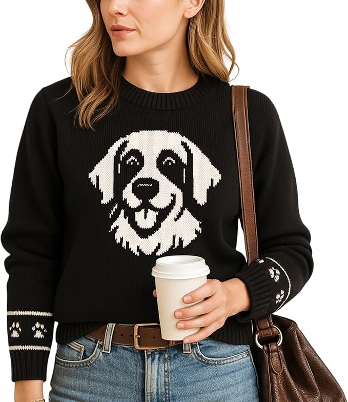 Custom Dog Knit Sweater for Women Personalized Pet Paw Print Pullover Dog Mom by GrewearFashion