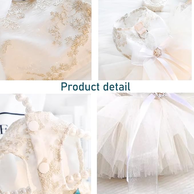 Fancy Dog Dresses with Leash Ring, Embroidered Dog Wedding Dress, Bow Puppy - Image 5