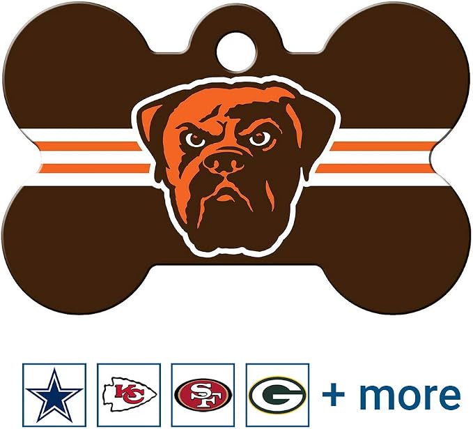 GoTags Personalized Cleveland Browns Dog Tag, Brass Metal Bone Shape Pet ID Tag - Image 2
