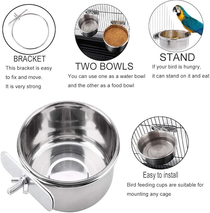 PINVNBY 2PCS Parrot Feeding Cups Birds Food Dish Stainless Steel Parrot Feeders - Image 6