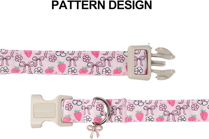 Lionet Paws Spring Dog Collar- Cute Strawberry Pink Dogs Collar - Image 6