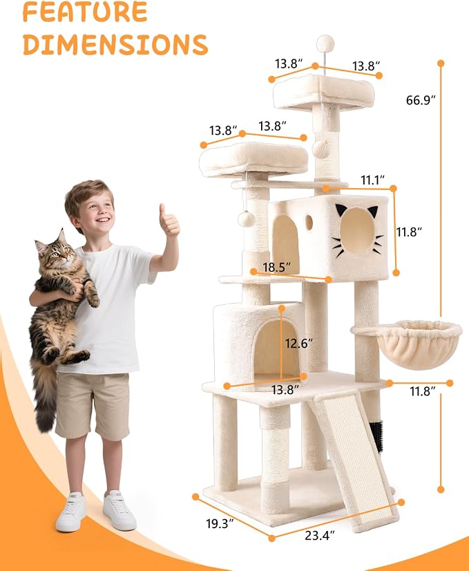 66in Multi-Level Large Cat Tree Tower - Image 7