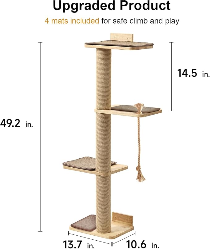 FUKUMARU Cat Scratching Activity Tree Wall Mounted, 50 Inch Cats Scratch Post - Image 2