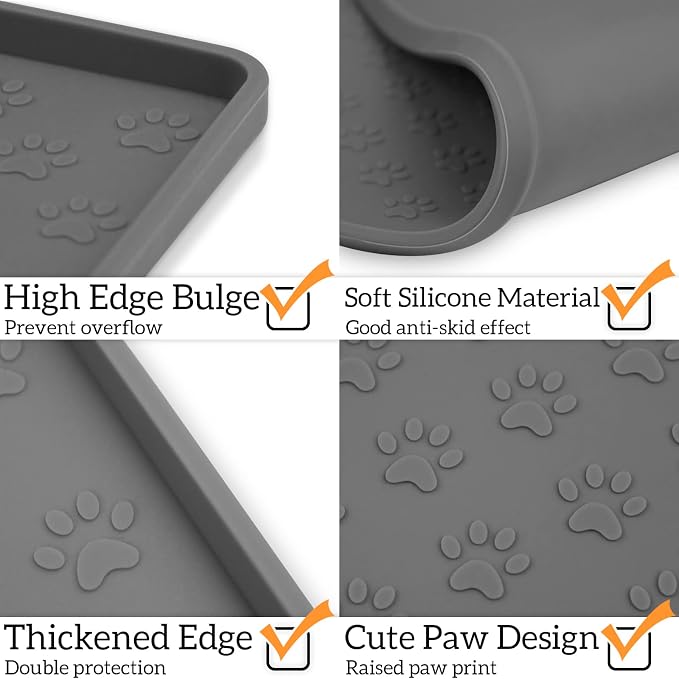 Ptlom Grey Pet Placemat for Dog and Cat, Waterproof Anti-Slip Pet Feeding Bowl - Image 4