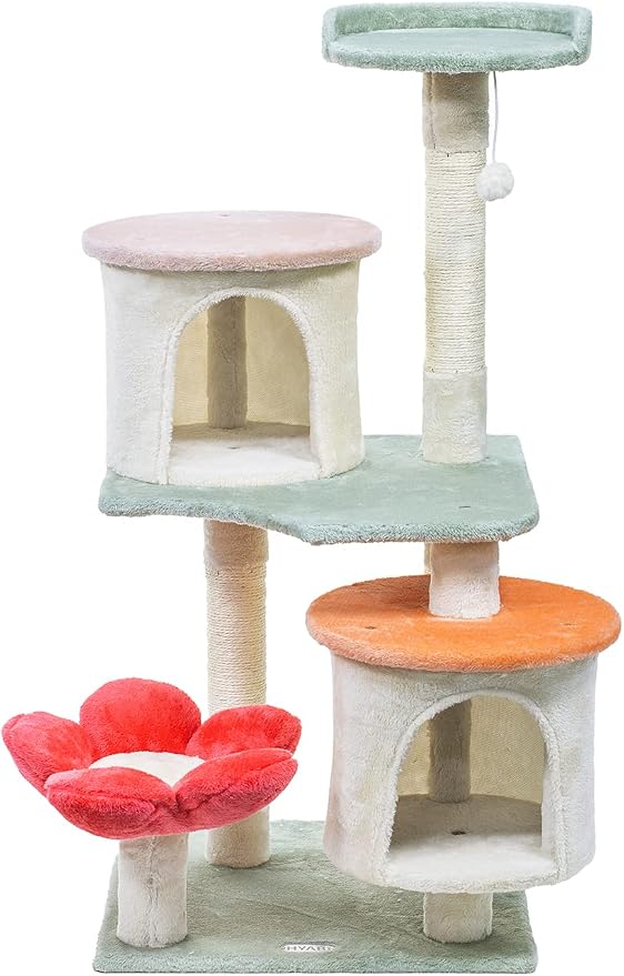 HYABi 42.7 inch Flower Cat Tree Tower Condo Furniture Apartment Plush Habitat - Image 7