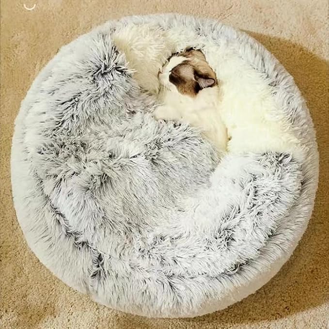 Cat Bed Round Fluffy Hooded Cat Bed Cave, Anti-Anxiety Cave Bed - Image 5
