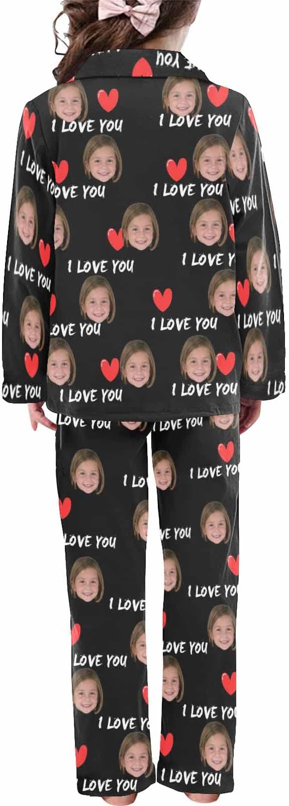 Artsadd Girls Pajamas Set Custom Face Pet Photo Long Sleeve Sleepwear - Image 2