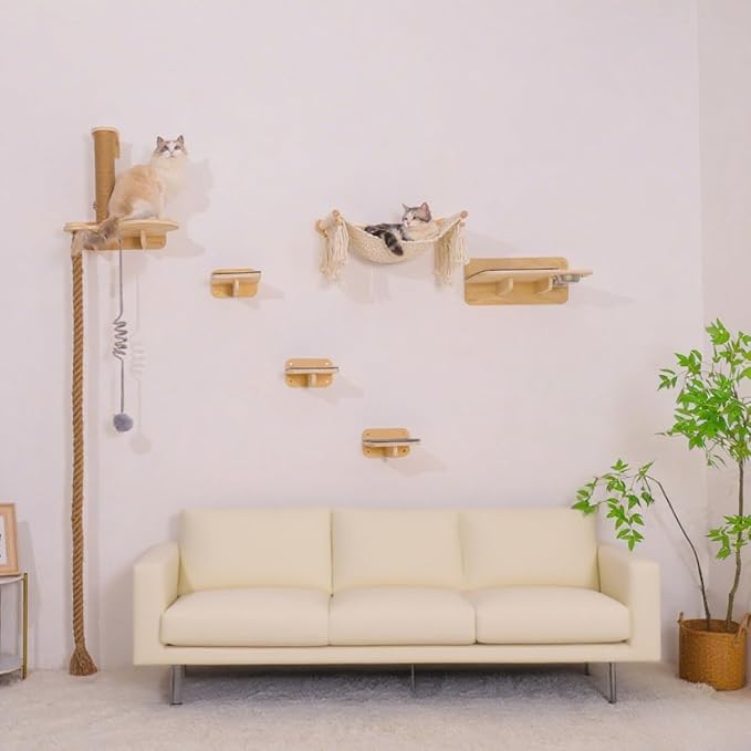 Cat Wall Shelves, Large Wall-Mounted 6-in-1 cat Furniture Set - Image 7