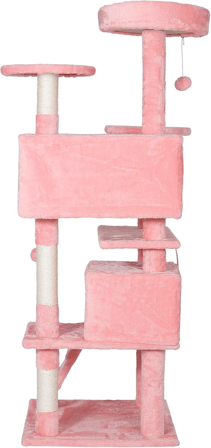 ZENY 54 Inch Cat Tree, Pet Furniture in Pink - Image 9