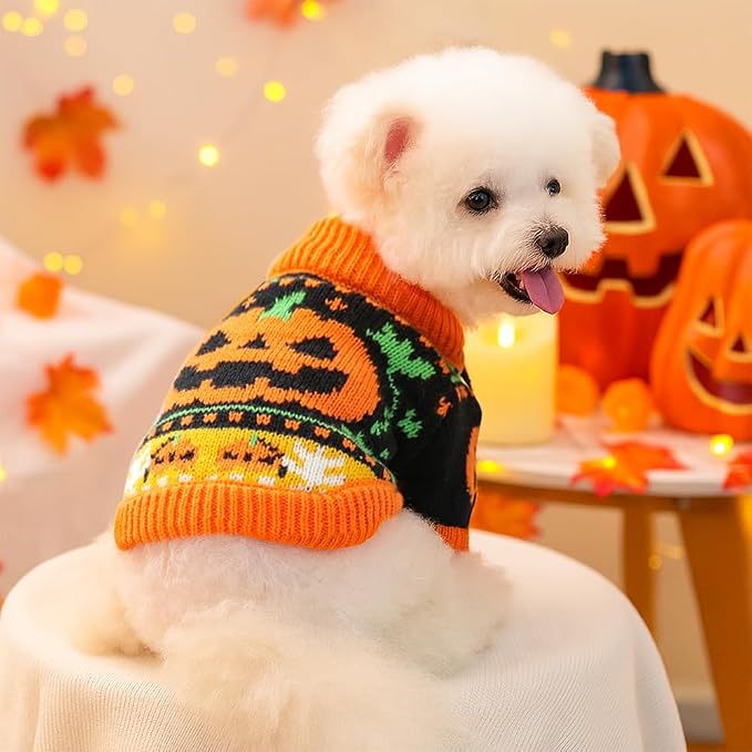 ANIAC Halloween Small Dog Sweater Pumpkin Cat Turtleneck Knitwear Warm Pet - Image 6