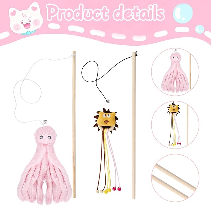 2-Pack Cat Toy Wand Set: Interactive Cat Teaser Wands - Image 3
