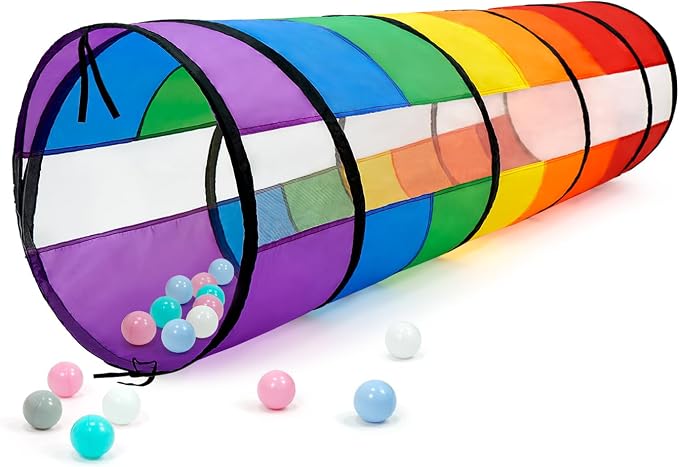 Kids Play Tunnel for Toddlers, Large 21" Colorful Rainbow Pop Up Crawl Through by TIKTENT