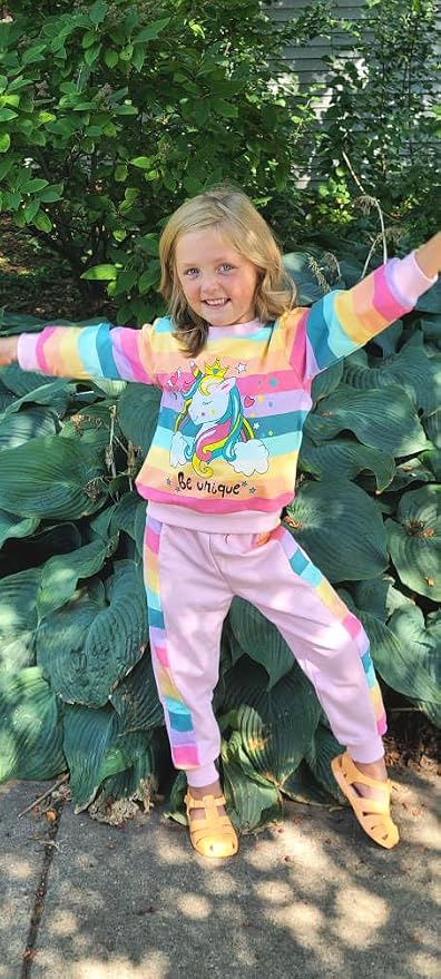 Little Girls Unicorn Outfits 2 Piece Kids Ruffle Sleeve Sweatshirt + Leggings - Image 9