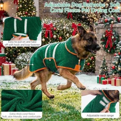 Bienbee Dog Bathrobe, Super Absorbent for Small to Large Dogs, Green S - Image 4