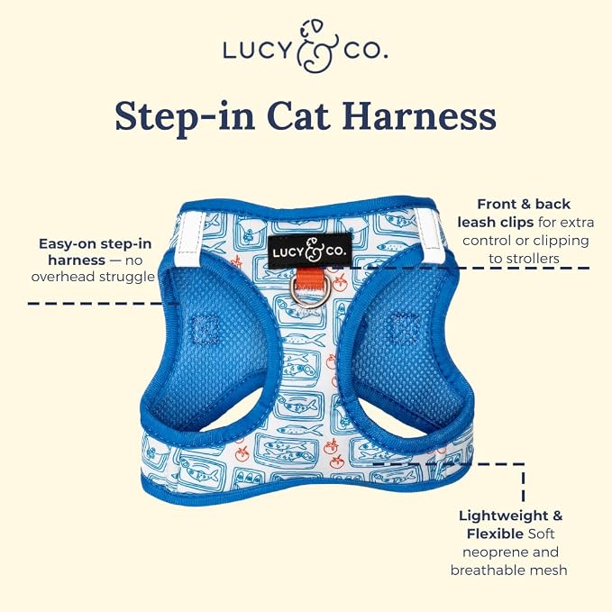 Lucy & Co. Tinned Fish Step-in Cat Harness & Leash Bundle – Reflective - Image 3