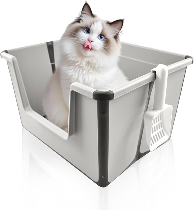 Collapsible Low Entry Litter Box, Splash Proof Open Top Litter Box Portable by MUYG