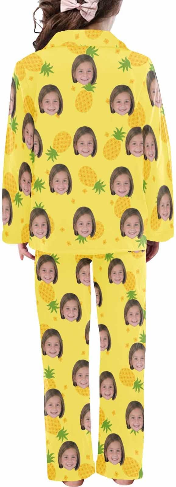 Artsadd Girls Pajamas Set Custom Face Pet Photo Long Sleeve Sleepwear - Image 2