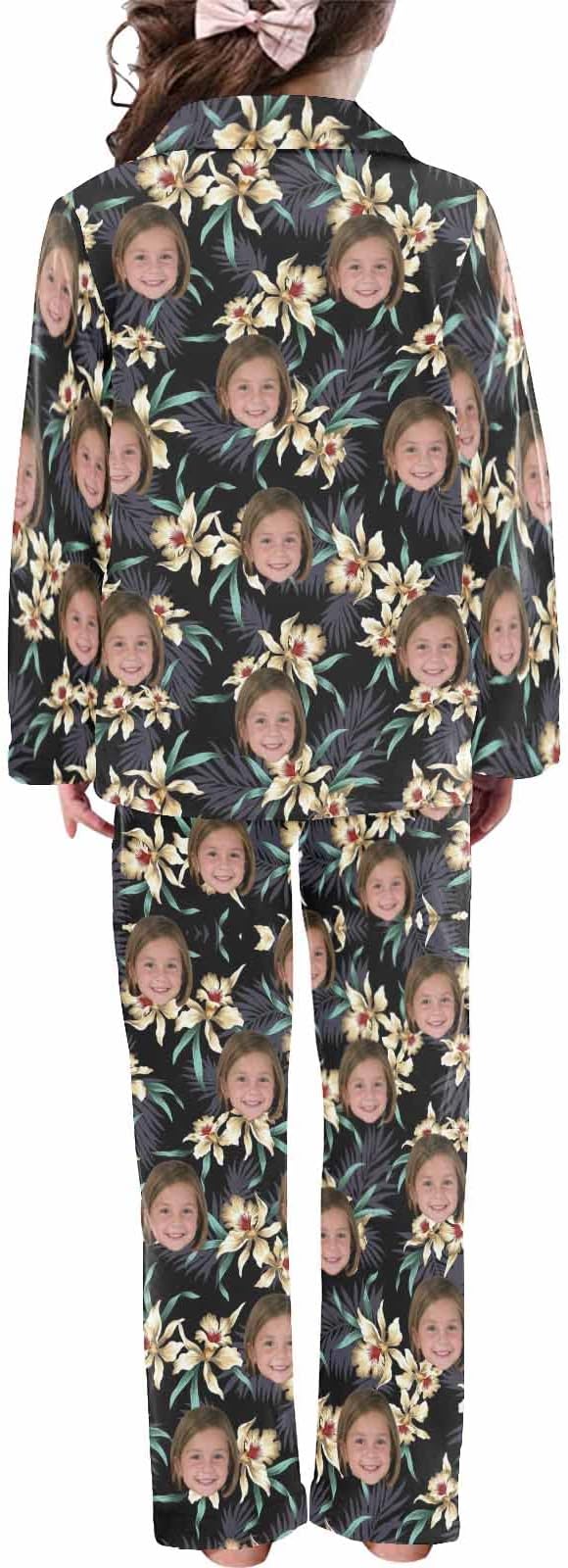 Artsadd Girls Pajamas Set Custom Face Pet Photo Long Sleeve Sleepwear - Image 2