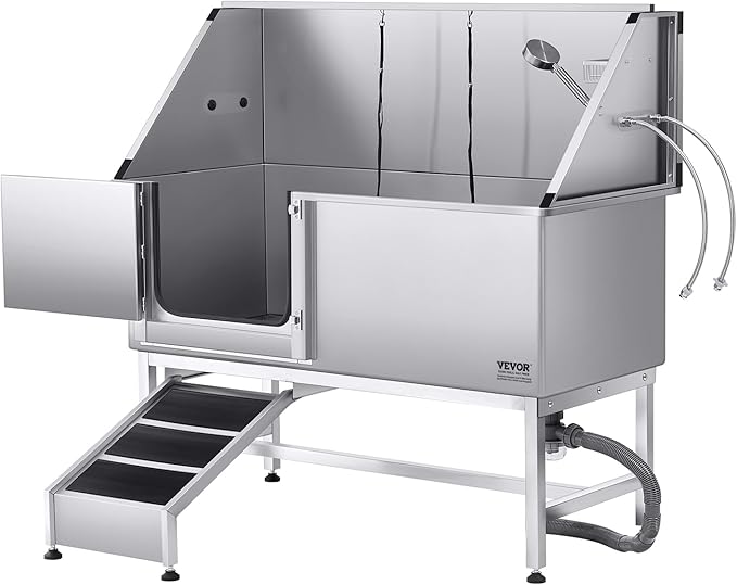 VEVOR Stainless Steel Dog Washing Station, Professional 62 inch Pet Grooming Tub w/Ramp, PE Water Filter Board, Faucet & Showerhead & Soap Holder Bathtub for Large & Medium & Small Pets (Left Door) - Image 10