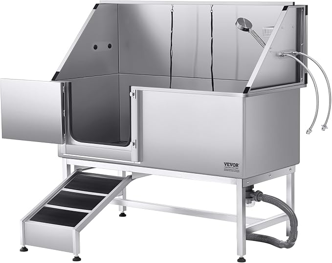 VEVOR Stainless Steel Dog Washing Station, Professional 62 inch Pet Grooming Tub w/Ramp, PE Water Filter Board, Faucet & Showerhead & Soap Holder Bathtub for Large & Medium & Small Pets (Left Door) by VEVOR