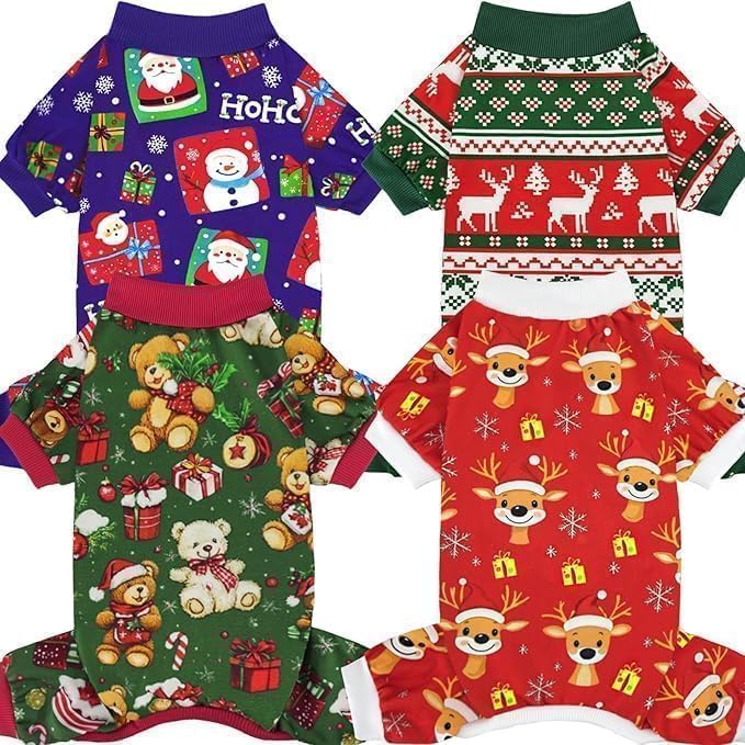 XPUDAC 4 Pieces Dog Pajamas for Small Dogs Pjs Clothes Puppy Onesies Outfits by XPUDAC