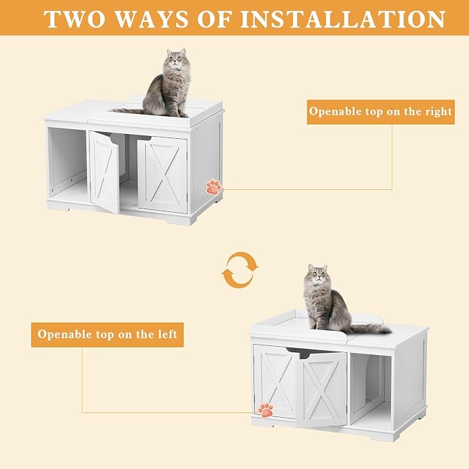 Flip Top Cat Litter Boxes Enclosure Covered Litter Box Hidden Furniture Wooden - Image 3