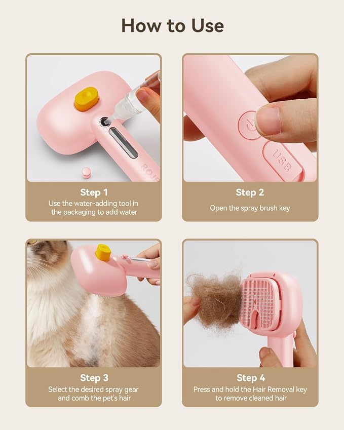 ROJECO 3-in-1 Pet Steam Brush for Cats&Dogs - Image 8