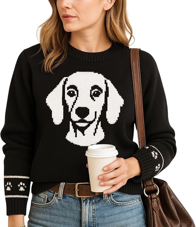 Custom Dog Knit Sweater for Women Personalized Pet Paw Print Pullover Dog Mom by GrewearFashion