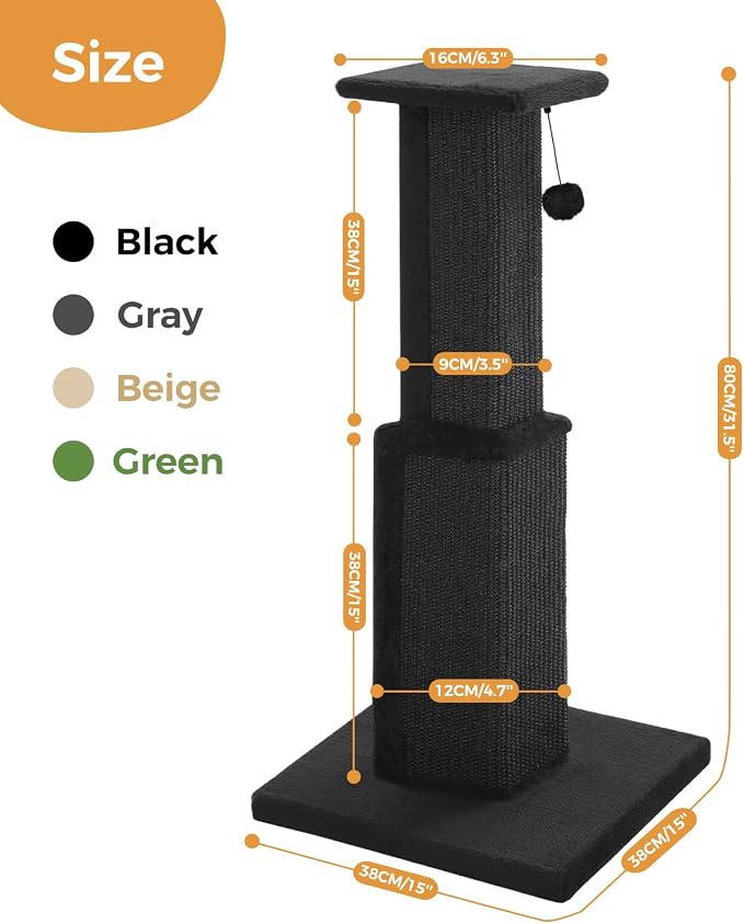 PAWZ Road Large Cat Scratching Post 32” Tall Black Scratching Post - Image 2