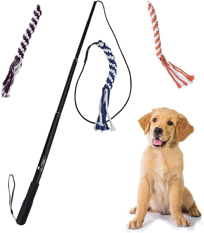 Flirt Pole for Dogs, Interactive Dog Toys for Dog Chase and Tug of War by SYOOY