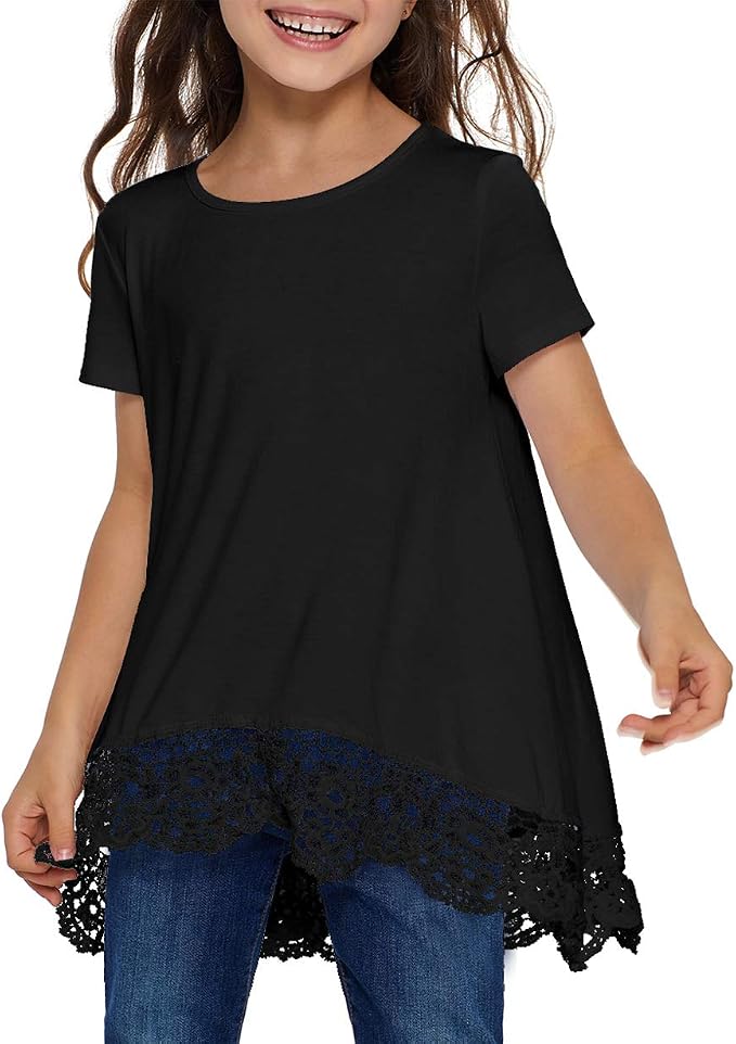 storeofbaby Girls Casual Tunic Tops Short Sleeve Loose Soft Blouse T-Shirt - Image 2