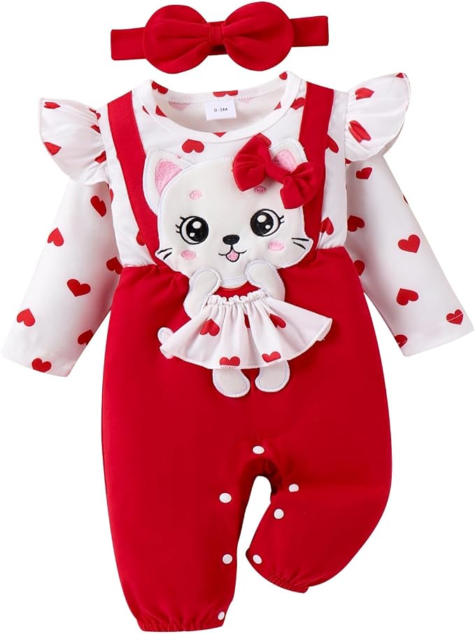 Baby Girl Clothes Newborn Romper Cute Cat Ruffled Long Sleeve Love Fall Winter by ComfortableBabyClothes