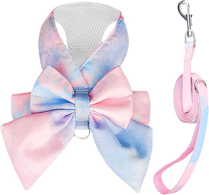 PETCARE Cute Bow Tie Dog Harness and Leash Set Elegant Rainbow Gradient Puppy by PETCARE