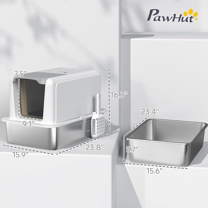 PawHut Stainless Steel Cat Litter Box, Extra Large 2 in 1 Metal Kitty Litter Pan - Image 7