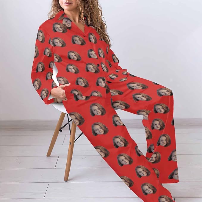MyPupSocks Custom Face Pajamas for Women Set, Personalized Photo Long Sleepwear - Image 5