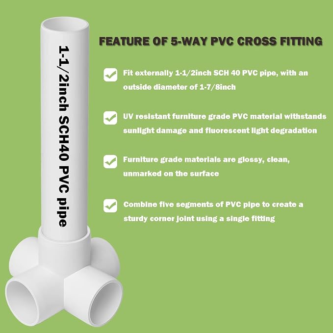 6Pack 5 Way PVC Fittings 1-1/2Inch, SCH40 Furniture Grade Elbow Fittings - Image 3