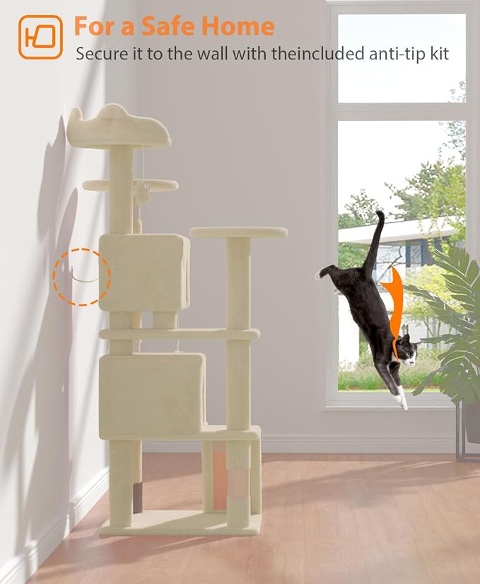 54" Cat Tree Tower for Indoor Cats Large Adult, Cute/Tall Modern Cat Tree for - Image 9