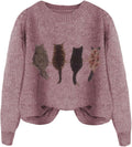 WDIRARA Women's Cat Graphic Sweater Long Sleeve Crew Neck Knit Tops Casual by WDIRARA