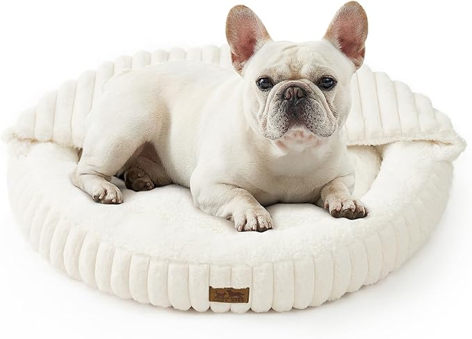 Small Dog Bed with Hooded Blanket, Round Fluffy Anti-Anxiety Pet Bed by COZYKISS