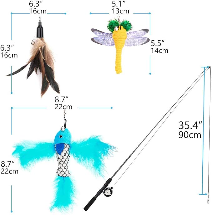 Pawaboo Cat Feather Toys, 4 Pack Interactive Cat feather Teaser Wand Toys - Image 7