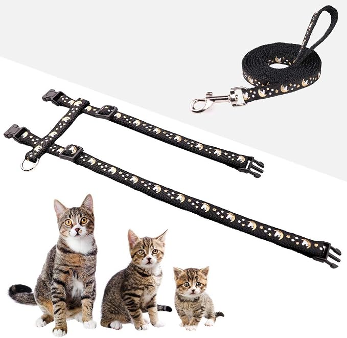Cat Harness and Leash Set Gold Moons Stars Soft Nylon Escape Proof Adjustable - Image 3